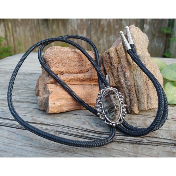 Handcrafted Absract Swirled Bolo Tie, Filigree Western String Tie - Picture 3 of 10